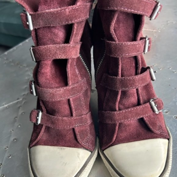 ASH Burgundy Suede Wedge Sneakers Size 8 1/2 - Picture 1 of 8